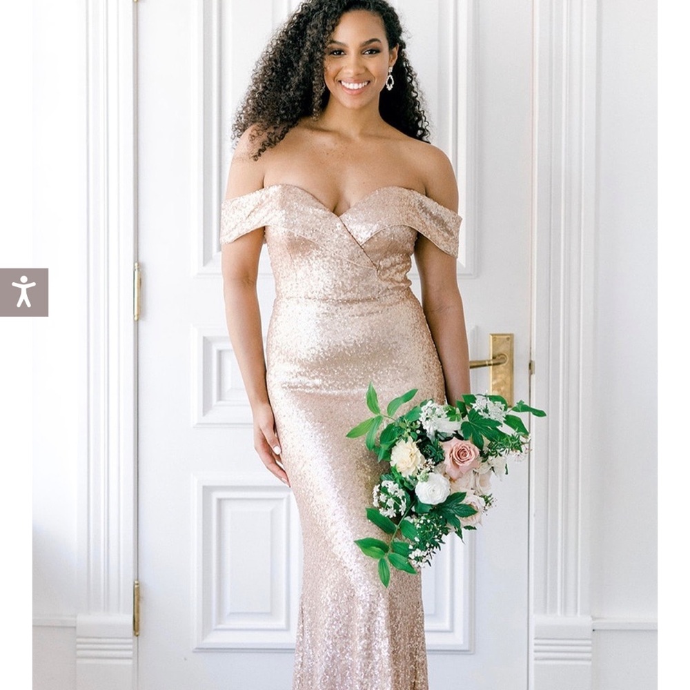 Revelry Bardot Sequin Dress - Rose Gold